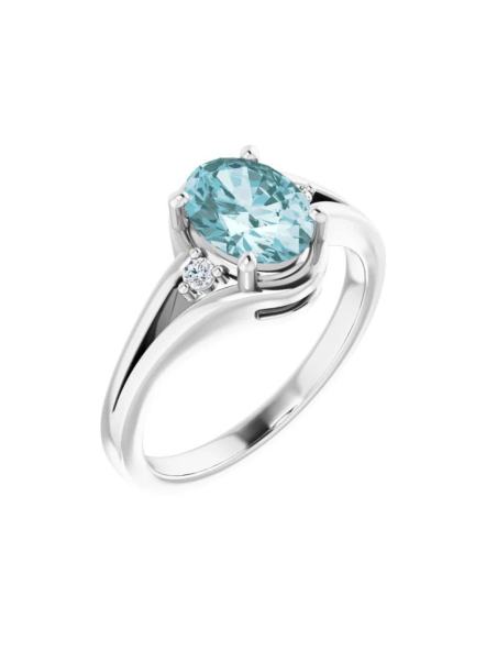 Five Stone Classic Leaves Round Cut Aquamarine and Diamond Engagement —  kisnagems.co.uk